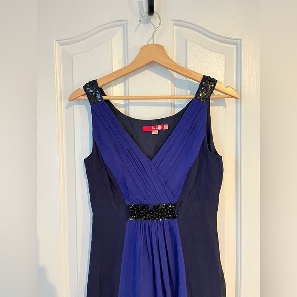 Boden‎ | 100% Silk Dress Blue & Navy Sequin Embelishments Size 4 Y2K 90s Dance - Picture 4 of 11